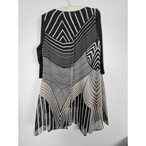IC by Connie K Womens Black White Mixed Striped Asymmetrical Tunic Top Medium - Picture 2 of 8